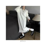 ロングワンピース 秋冬 通販 ワンピース ワンピ ニットワンピース 長袖 ロング おしゃれ きれいめ カジュアル レディース ラウンドネック Iライン フリンジ シンプル 無地 通勤 通学