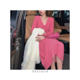 ロングワンピース 秋冬 通販 ワンピース ワンピ ニットワンピース 長袖 レディース ロング おしゃれ きれいめ カジュアル Vネック Iライン 前ボタン シンプル 無地 通勤 通学 お出かけ