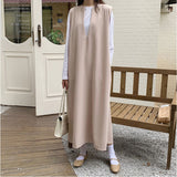 ワンピース ロング レディース きれいめ 通販 ロングワンピース ロングワンピ ワンピ ジャンパースカート ノースリーブ ジャンスカ Iライン 無地 レイヤード Vネック 深Vネック