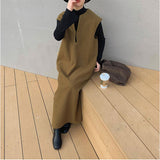 ワンピース ロング レディース きれいめ 通販 ロングワンピース ロングワンピ ワンピ ジャンパースカート ノースリーブ ジャンスカ Iライン 無地 レイヤード Vネック 深Vネック