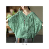 レース トップス 半袖 通販 ブラウス レディース 刺繍ブラウス Tシャツ プルオーバー ゆったり 春夏 刺繍 ドルマン 春 可愛い 夏 体型カバー 大きいサイズ 綿 コットン ボリューム袖