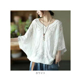 レース トップス 半袖 通販 ブラウス レディース 刺繍ブラウス Tシャツ プルオーバー ゆったり 春夏 刺繍 ドルマン 春 可愛い 夏 体型カバー 大きいサイズ 綿 コットン ボリューム袖