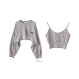 トップス キャミソール ショート丈 レディース 長袖 通販 Tシャツ tシャツ ロンT カットソー 長袖Tシャツ 長袖シャツ オーバーサイズ 2点セット ショート ゆったり 短め かわいい 可愛い