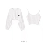 トップス キャミソール ショート丈 レディース 長袖 通販 Tシャツ tシャツ ロンT カットソー 長袖Tシャツ 長袖シャツ オーバーサイズ 2点セット ショート ゆったり 短め かわいい 可愛い