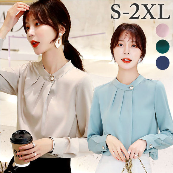 ブラウス オフィス 長袖 通販 サテン シャツ プルオーバー レディース スタンドカラー おしゃれ きれいめ 上品 フォーマル シンプル ビジネス 入園式 卒園式 入学式 卒業式