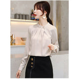 ブラウス オフィス 長袖 通販 サテン シャツ プルオーバー レディース スタンドカラー おしゃれ きれいめ 上品 フォーマル シンプル ビジネス 入園式 卒園式 入学式 卒業式