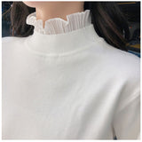 薄い ニット レディース 通販 セーター ハイネック 秋冬 秋 冬 薄手 長袖 フリル 襟 フリル袖 ビジュー スタンドカラー 立ち襟 おしゃれ シンプル きれいめ 上品 大人 かわいい