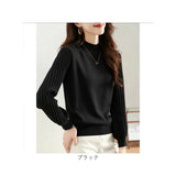 ハイネック ニット 秋冬 レディース 通販 セーター ハーフタートルネック 薄手 秋 冬 薄い 長袖 プリーツ 袖 パフスリーブ ボリュームスリーブ 袖コンシャス おしゃれ シンプル 大人