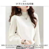 ハイネック ニット 秋冬 レディース 通販 セーター ハーフタートルネック 薄手 秋 冬 薄い 長袖 プリーツ 袖 パフスリーブ ボリュームスリーブ 袖コンシャス おしゃれ シンプル 大人