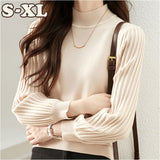 ハイネック ニット 秋冬 レディース 通販 セーター ハーフタートルネック 薄手 秋 冬 薄い 長袖 プリーツ 袖 パフスリーブ ボリュームスリーブ 袖コンシャス おしゃれ シンプル 大人