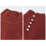 レディース 薄手 ハイネック ニット 通販 セーター ハーフタートルネック 秋冬 秋 冬 薄い 長袖 ボタン 袖 パフスリーブ ボリュームスリーブ 袖コンシャス おしゃれ シンプル 大人