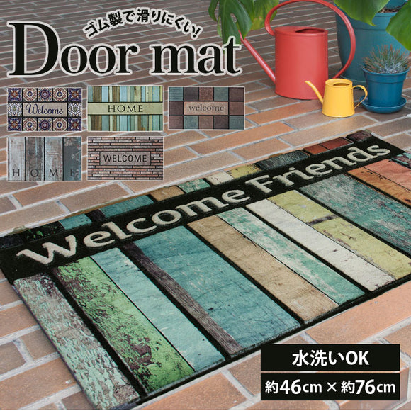 玄関マット 屋外 おしゃれ 通販 かわいい ラバー ドアマット ラバーマット 薄型 7mm 洗える 水洗い ズレにくい 木目 デザイン タイル 柄 シンプル シャビー 屋外用ドアマット マット