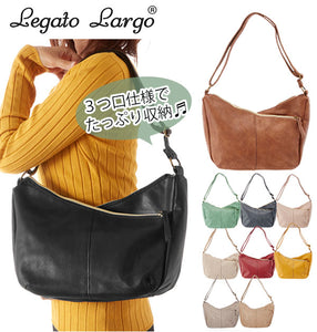 ショルダーバッグ Legato Largo レガートラルゴ  通販 レディース ななめ掛け 3つ口 ミニショルダー バッグ シンプル スモーキー シボ 合皮 ショルダー 調節 多収納 多機能