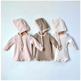 ベビー服 ロンパース 通販 カバーオール ワッフルロンパース ベビーロンパース 長袖 セット 帽子付き 帽子 ボンネット 綿 コットン レース ベビー 子供服 赤ちゃん 新生児