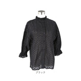 ボリュームスリーブ ブラウス レディース 通販 ボリューム袖 刺繍 レース フリル ゆったり ドロップショルダー 大きいサイズ 透け感 前後2way 綿 コットン トップス 春 夏