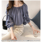 ボリュームスリーブ ブラウス レディース 長袖 通販 シャツ ボリュームスリーブ ブラウス レディース ゆったり ドロップショルダー 体型カバー デザイン 無地 ポリエステル カジュアル