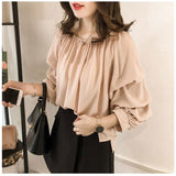 ボリュームスリーブ ブラウス レディース 長袖 通販 シャツ ボリュームスリーブ ブラウス レディース ゆったり ドロップショルダー 体型カバー デザイン 無地 ポリエステル カジュアル