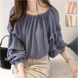 ボリュームスリーブ ブラウス レディース 長袖 通販 シャツ ボリュームスリーブ ブラウス レディース ゆったり ドロップショルダー 体型カバー デザイン 無地 ポリエステル カジュアル