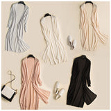 カーディガン ロング レディース 通販 ロングカーデ カーデ 羽織 羽織り 五分袖 ロング丈 薄手 ニット ゆったり 体型カバー 無地 涼しい エレガント 上品 トップス