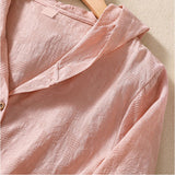 アウター パーカー レディース 綿麻 通販 ジャケット 羽織り 羽織 ライトアウター 長袖パーカー ブラウス シャツ カーディガン 長袖 フード付き フード 薄手 薄い 無地 前開き ボタン