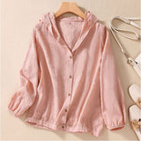 アウター パーカー レディース 綿麻 通販 ジャケット 羽織り 羽織 ライトアウター 長袖パーカー ブラウス シャツ カーディガン 長袖 フード付き フード 薄手 薄い 無地 前開き ボタン