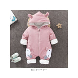 ベビー カバーオール 通販 ロンパース ジャンプスーツ 長袖 ベビー服 子供服 つなぎ 綿入り あったか 赤ちゃん 女の子 男の子 アウター 防寒 寒さ対策 耳付き フード付き ジップアップ
