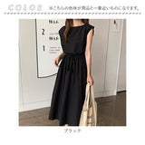 ワンピース ノースリーブ レディース 通販 ワンピ ラウンドネック ミドル丈 リボン コットン 無地 綿 ひも 紐 シンプル カジュアル 通学 通勤 かわいい おしゃれ