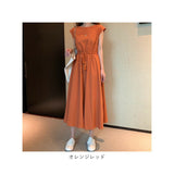 ワンピース ノースリーブ レディース 通販 ワンピ ラウンドネック ミドル丈 リボン コットン 無地 綿 ひも 紐 シンプル カジュアル 通学 通勤 かわいい おしゃれ