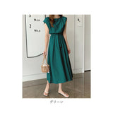 ワンピース ノースリーブ レディース 通販 ワンピ ラウンドネック ミドル丈 リボン コットン 無地 綿 ひも 紐 シンプル カジュアル 通学 通勤 かわいい おしゃれ