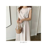 ワンピース ノースリーブ レディース 通販 ワンピ ラウンドネック ミドル丈 リボン コットン 無地 綿 ひも 紐 シンプル カジュアル 通学 通勤 かわいい おしゃれ