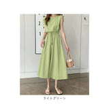 ワンピース ノースリーブ レディース 通販 ワンピ ラウンドネック ミドル丈 リボン コットン 無地 綿 ひも 紐 シンプル カジュアル 通学 通勤 かわいい おしゃれ