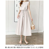 ワンピース ノースリーブ レディース 通販 ワンピ ラウンドネック ミドル丈 リボン コットン 無地 綿 ひも 紐 シンプル カジュアル 通学 通勤 かわいい おしゃれ