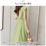 ワンピース ノースリーブ レディース 通販 ワンピ ラウンドネック ミドル丈 リボン コットン 無地 綿 ひも 紐 シンプル カジュアル 通学 通勤 かわいい おしゃれ