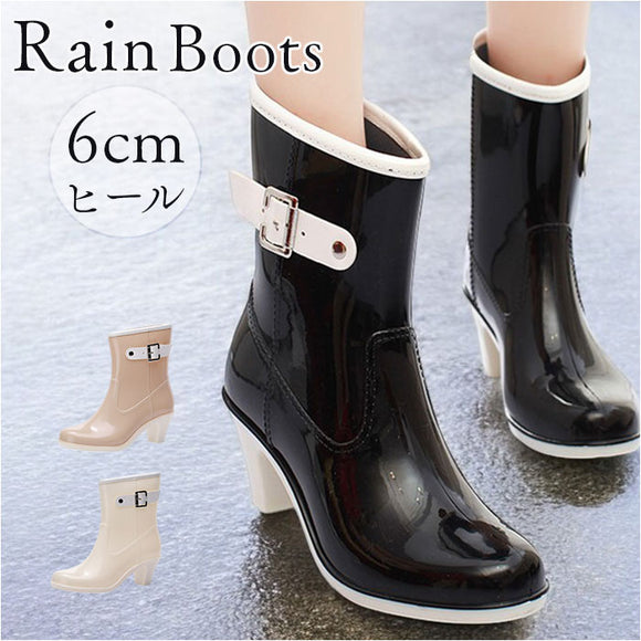 レインブーツ レインシューズ 長靴 ヒール 通販 ラバーブーツ ショートブーツ レイン ブーツ ブーティ 雨靴 雨具 ショート 晴雨兼用 ベルト インソール付き 痛くない 歩きやすい