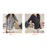 ブラウス 七分袖 レディース 通販 シャツ シャツブラウス レディースシャツ ポリエステル v ネック ワンボタン ストライプ ゆったり 体型カバー 大きいサイズ カジュアル シンプル 通勤