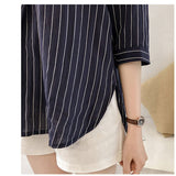 ブラウス 七分袖 レディース 通販 シャツ シャツブラウス レディースシャツ ポリエステル v ネック ワンボタン ストライプ ゆったり 体型カバー 大きいサイズ カジュアル シンプル 通勤