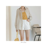 シャツ 透け感 レディース 通販 シースルーシャツ ブラウス カーディガン 薄手 シースルー 長袖 ゆったり 襟付き 羽織り 体型カバー 無地 エレガント リラックス 上品 夏