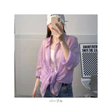 シャツ 透け感 レディース 通販 シースルーシャツ ブラウス カーディガン 薄手 シースルー 長袖 ゆったり 襟付き 羽織り 体型カバー 無地 エレガント リラックス 上品 夏