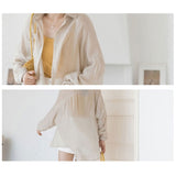 シャツ 透け感 レディース 通販 シースルーシャツ ブラウス カーディガン 薄手 シースルー 長袖 ゆったり 襟付き 羽織り 体型カバー 無地 エレガント リラックス 上品 夏