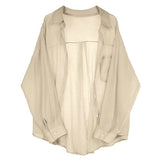 シャツ 透け感 レディース 通販 シースルーシャツ ブラウス カーディガン 薄手 シースルー 長袖 ゆったり 襟付き 羽織り 体型カバー 無地 エレガント リラックス 上品 夏