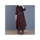 シャツワンピース 長袖 レディース 通販 ロング ワンピース ワンピ 春 秋 冬 マキシワンピース マキシ丈 コットン 綿 ポケット付き チェック シンプル フロントボタン 通勤 通学