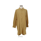 シャツワンピース 長袖 通販 シャツワンピ レディース ワンピース シャツ 長袖シャツ スタンドカラー ロングシャツ カジュアル ナチュラル チュニック ブラウス 体型カバー 無地 シンプル