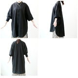 シャツワンピース 長袖 通販 シャツワンピ レディース ワンピース シャツ 長袖シャツ スタンドカラー ロングシャツ カジュアル ナチュラル チュニック ブラウス 体型カバー 無地 シンプル