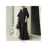 シャツワンピース ロング 通販 ワンピース ロングワンピース マキシ丈ワンピース ロングスカート 五分袖 マキシ コットン ポケット ゆったり 体型カバー 綿 レディース 無地 カジュアル