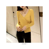 セーターレディース 通販 長袖 ニットセーター ニット カシュクール トップス Ｖネック カットソー ニットソー 女性 大人 上品 シンプル タイト 無地 カジュアル かわいい オシャレ