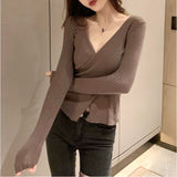 セーターレディース 通販 長袖 ニットセーター ニット カシュクール トップス Ｖネック カットソー ニットソー 女性 大人 上品 シンプル タイト 無地 カジュアル かわいい オシャレ