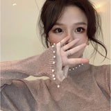 ニット レディース 長袖 通販 セーター ニットセーター ニットトップス ハイネック インナー パールネック モックネック フリル パール 冬 秋冬 おしゃれ シンプル 無地 オシャレ