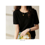 サマーニット 半袖 レディース 通販 サマーセーター ニット トップス ハイゲージニット Tシャツ カットソー おしゃれ オシャレ ラウンドネック 丸首 リブ編み 柔らかい シンプル 無地