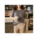 サマーニット 半袖 レディース 通販 サマーセーター ニット トップス ハイゲージニット Tシャツ カットソー おしゃれ オシャレ ラウンドネック 丸首 リブ編み 柔らかい シンプル 無地