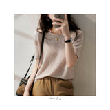 サマーニット 半袖 レディース 通販 サマーセーター ニット トップス ハイゲージニット Tシャツ カットソー おしゃれ オシャレ ラウンドネック 丸首 リブ編み 柔らかい シンプル 無地